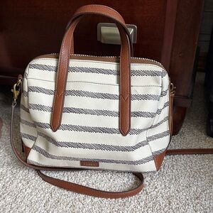 Striped Brown and Cream Fossil Bag